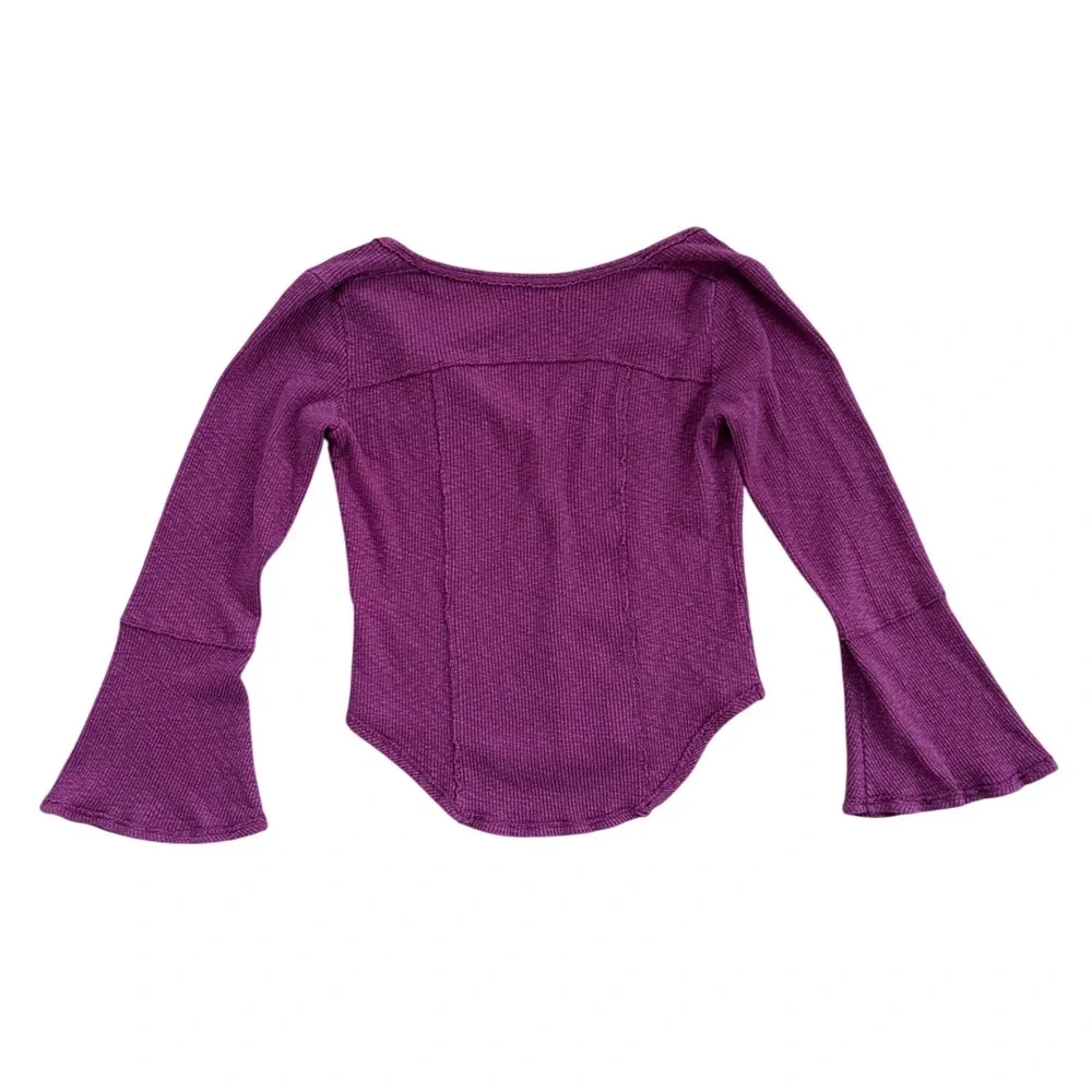 Free People Give Me A Little Bell Sleeve Rib T Shirt Fairytale Magenta Medium - Picture 4 of 7